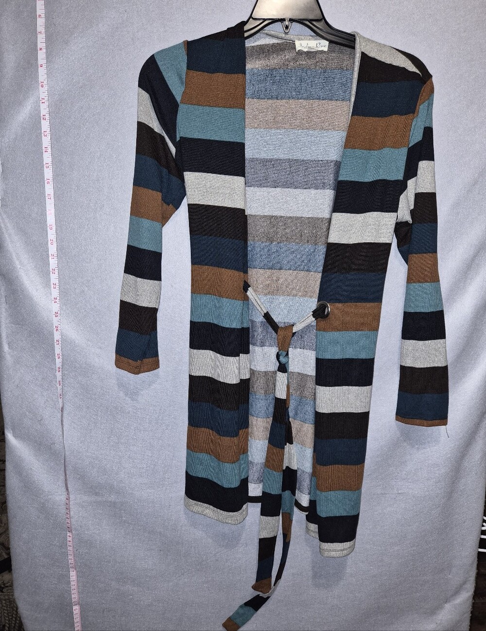 Indigo Rose Striped Open-Front Belted Cardigan – Size Medium